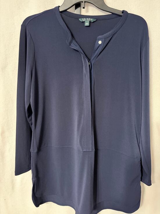 Lauren by Ralph Lauren Tops - Lauren Ralph Lauren Navy Blue Long Sleeve Henley Tunic Top Size L